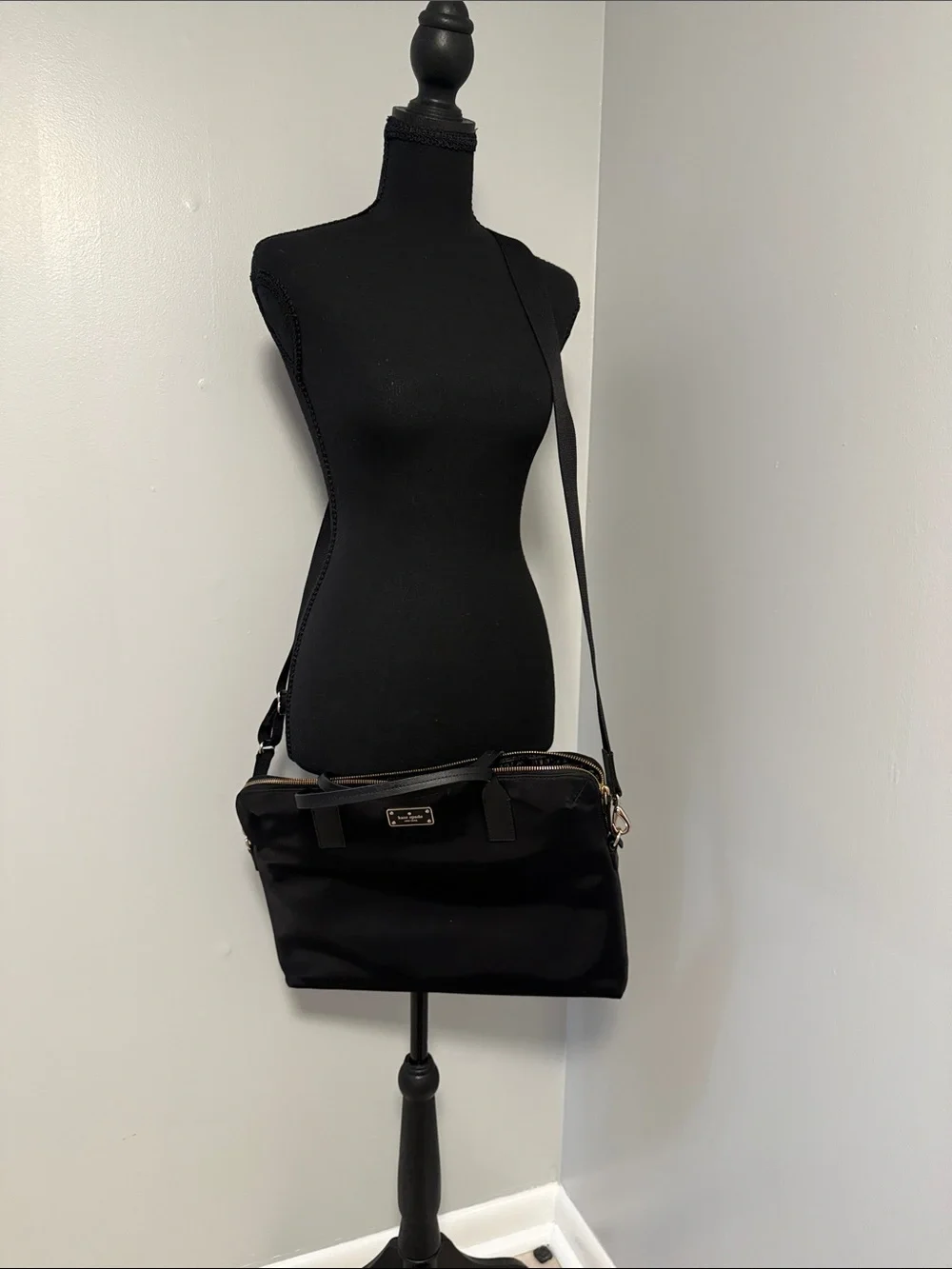 kate spade Black Crossbody Nylon Laptop Bag with Gold Hardware